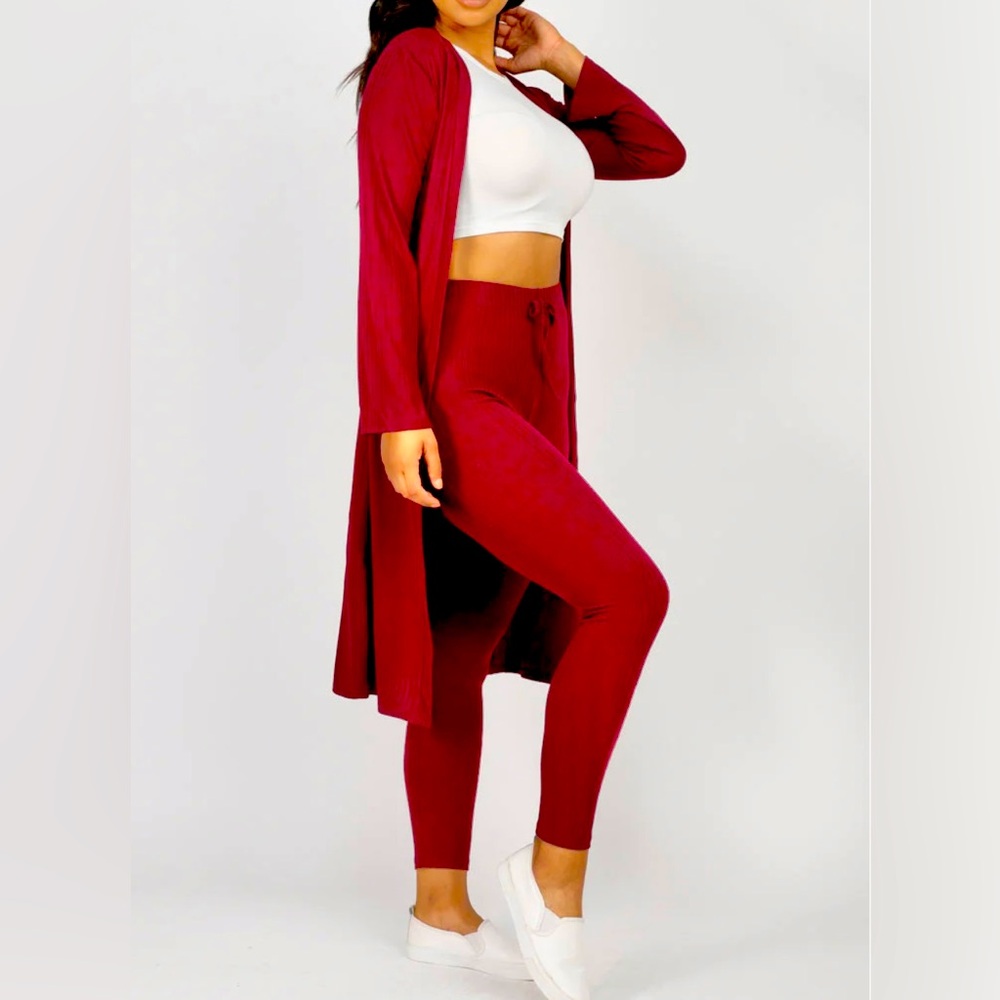 Women SET Ribbed Long Cardigan and Leggings in Rust Style BTP2978 Size Medium